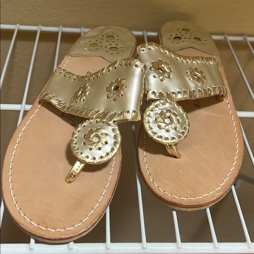 Jack Rogers Navajo Leather Gold and Tan Thong Sandals